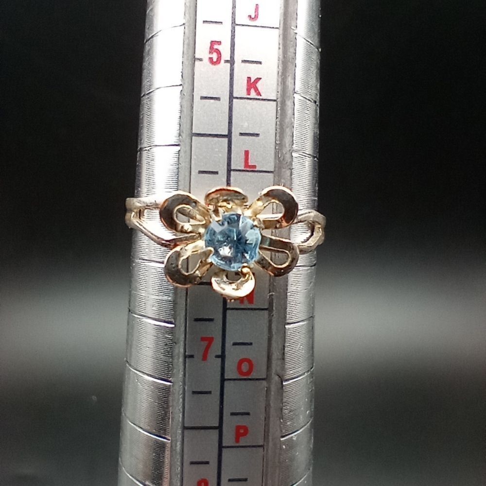 Sky crystal blue blooming flower ring adjustable size R255